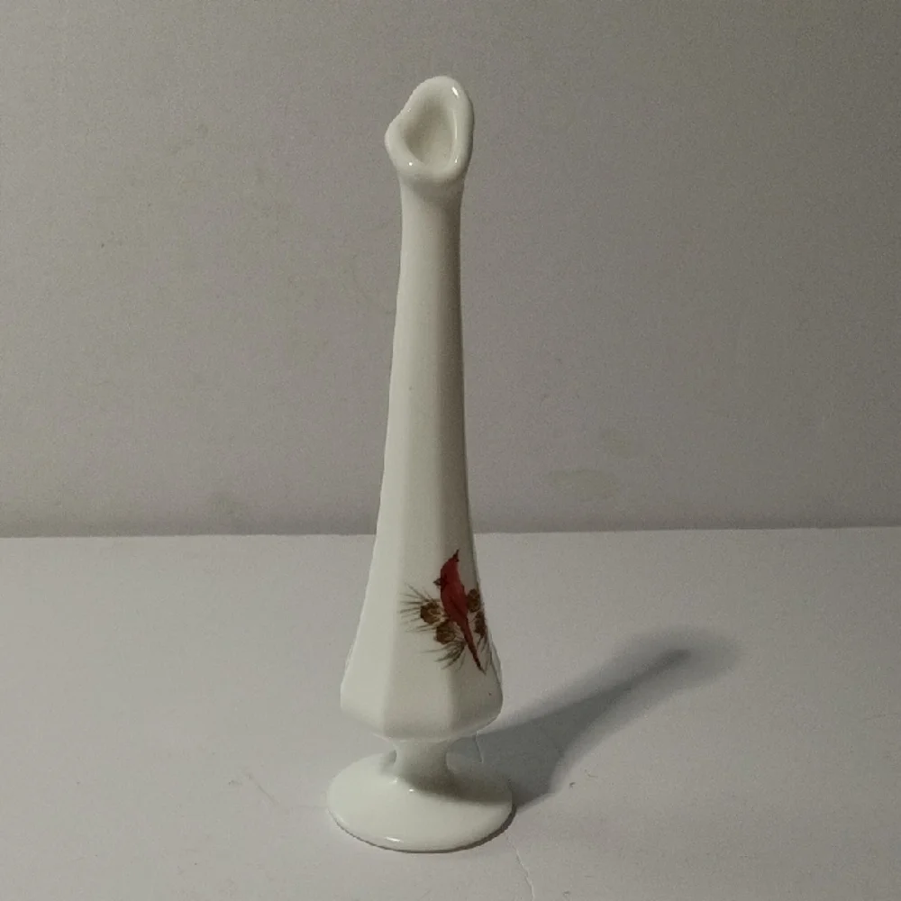 Fenton White Vase with Red Floral Accent